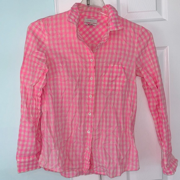 J. Crew neon checkered button down - Picture 2 of 4